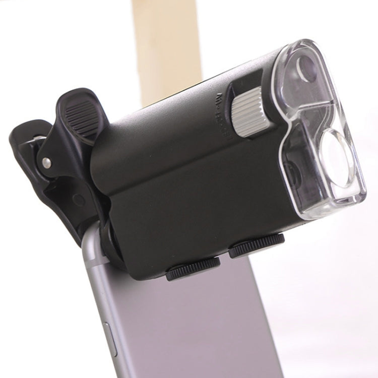 60X-100X Times Phone Microscope Clip Magnifying Jewelry Loupe With LED Light(Black)
