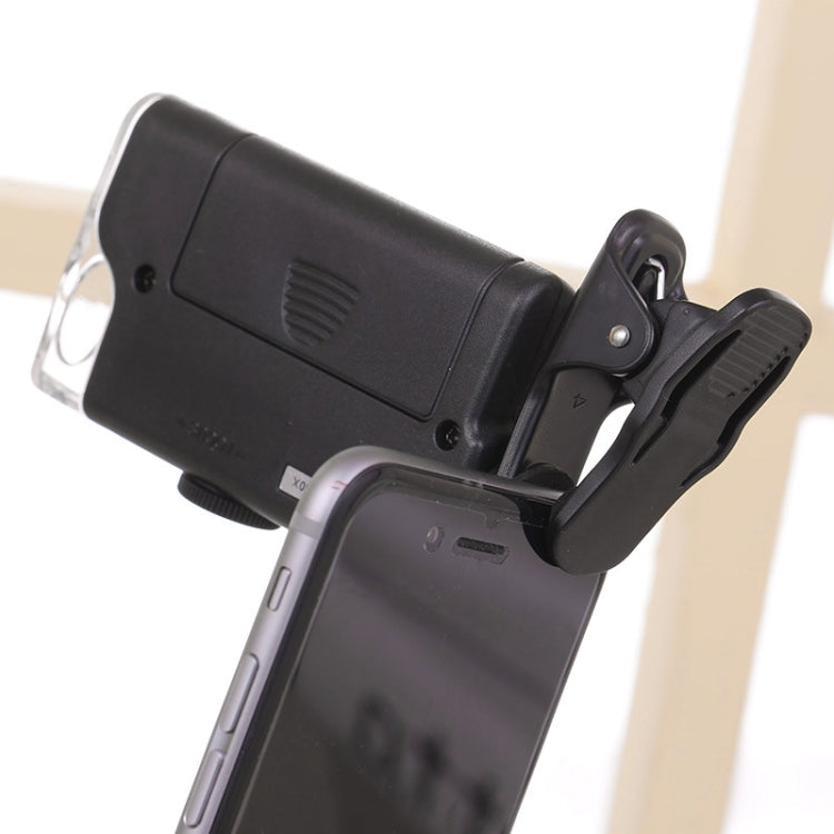 60X-100X Times Phone Microscope Clip Magnifying Jewelry Loupe With LED Light(Black)