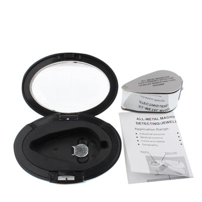 Full Metal Coating 40 x 25mm Magnifying Glass Magnifier with 2-LED Light for Jewelry Identifying & Money Detector Light(Silver)