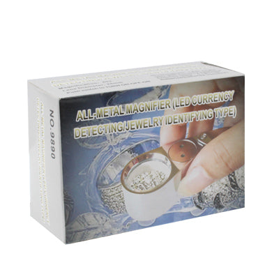 Full Metal Coating 40 x 25mm Magnifying Glass Magnifier with 2-LED Light for Jewelry Identifying & Money Detector Light(Silver)