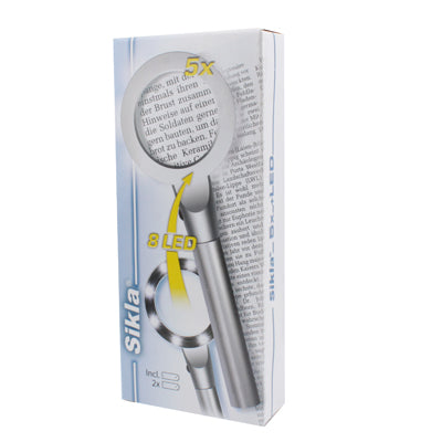 5X 55mm Hand-held Metal Magnifier with 2-mode 8 LED Lights
