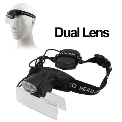 2 LEDs Headband Illuminating Dual Lens Magnifier with 5 Replacement Lenses