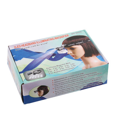 2 LEDs Headband Illuminating Dual Lens Magnifier with 5 Replacement Lenses
