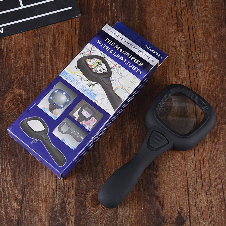 Handheld 4X Magnifier with 6-LED light for Reading Currency Detecting(Black)
