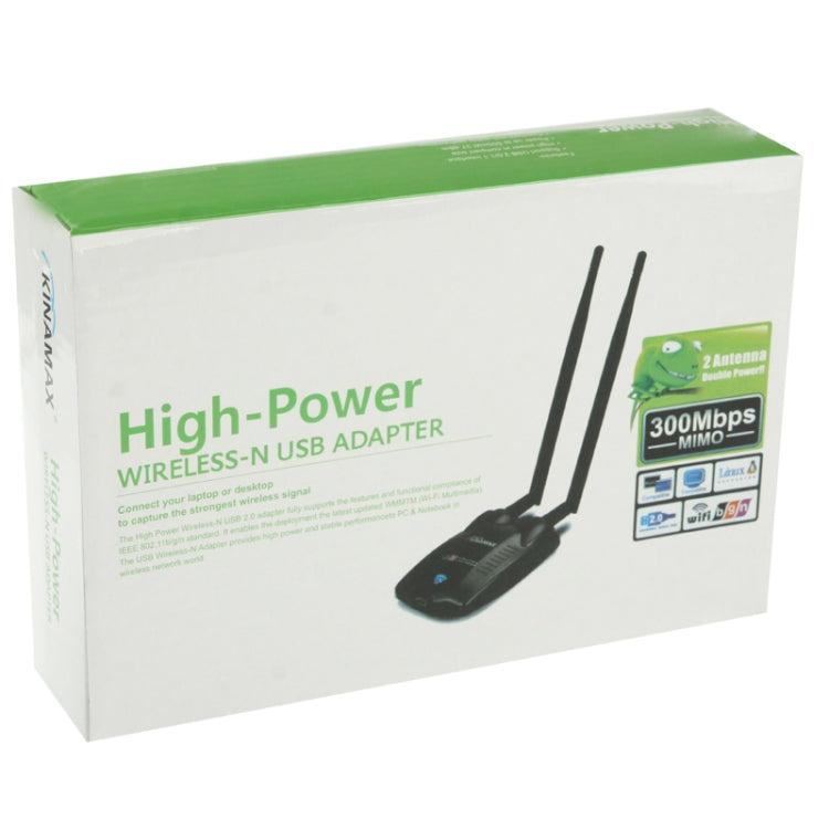 2.4GHz 802.11b/g/ 300Mbps 500mW USB 2.0 Wireless WiFi Network Adapter with Dual Gain Antenna, Support Network Decoder(White)