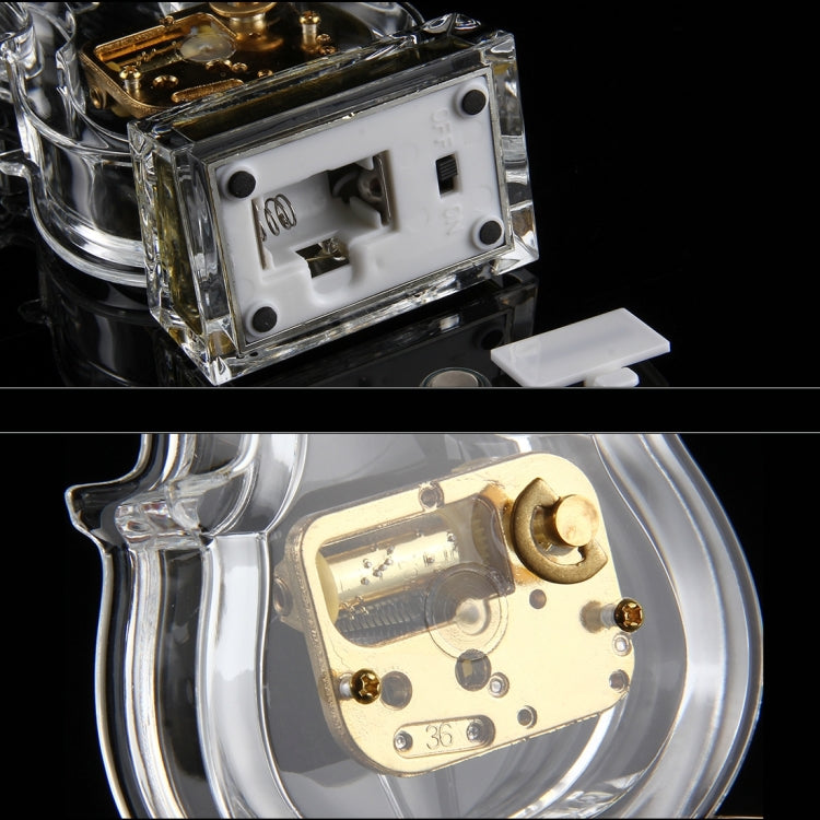 NO.8082 Transparent Crystal Violin Shape Music Box with 4 Color Light(Transparent)
