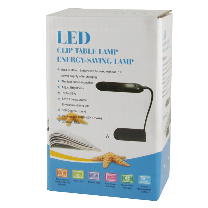 20 LED Touch Switch Energy Saving Clip Table Lamp, USB / Battery Power Supply(Black)