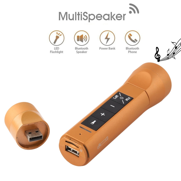 3 in 1 Multi-functional Bicycle Magic Music Flashlight MP3 Player Speaker(Gold)