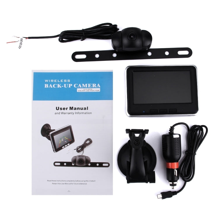 2.4GHz Wireless 4.3 inch TFT Car Rearview Monitor Day / Night Camera System Kit(Black)