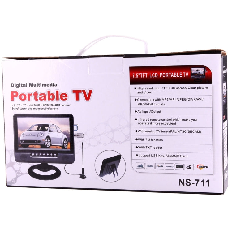 NS-701 7.5 inch Car Monitor Portable TV Player with Remote Controller, USB / SD (MP5) Interface, Support PAL-BG / DK / I / N / M, NTSC-M, SECAM-BG / DK, SECAM-L(Black)