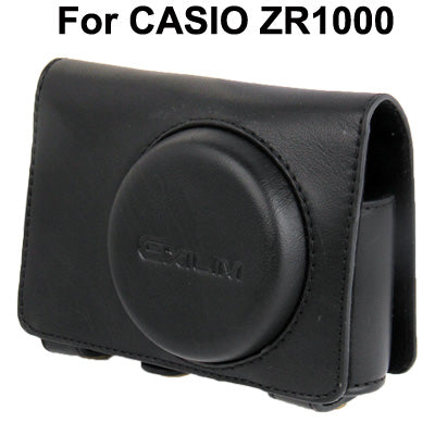 Leather Camera Case Bag for CASIO ZR1000 (Black)