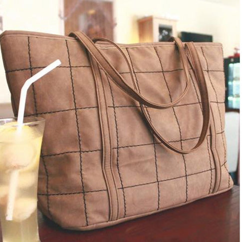 High Quality Diamond Matte PU Leather Tote Bag(Brown)