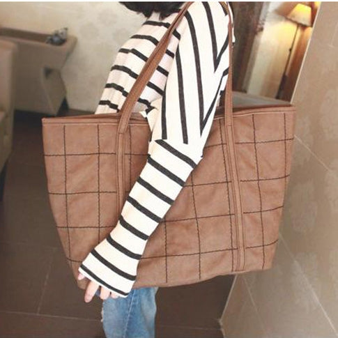 High Quality Diamond Matte PU Leather Tote Bag(Brown)