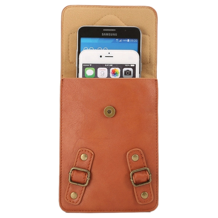 6.3 Inch Universal Fashionable Cowhide Texture Vertical Three Layer Multi-function Leather Shoulder Bag for iPhone X & iPhone 6 Plus