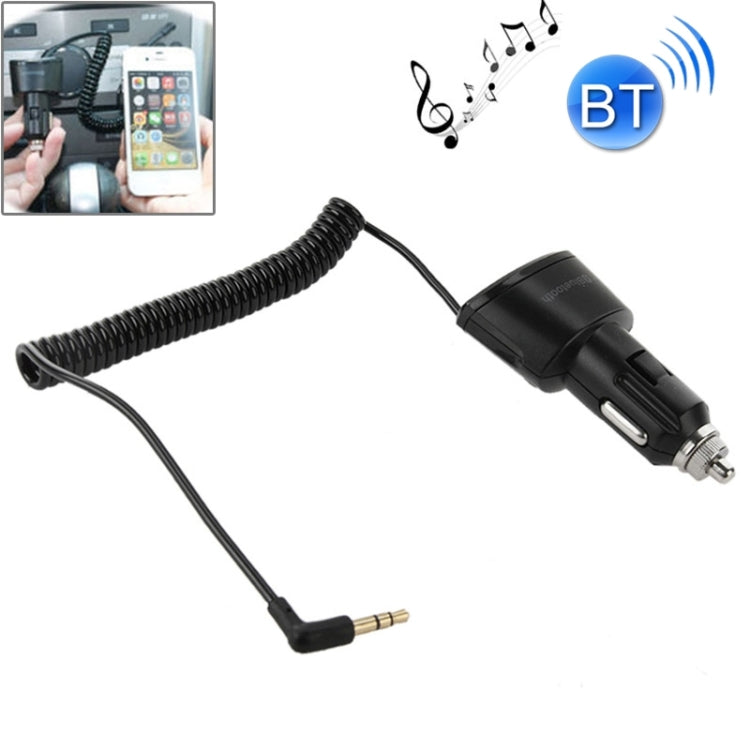 Car Charger Bluetooth 3.5mm AUX Audio Receiver Music Adapter with USB Port for iPad / iPhone 5 & 5C & 5S / iPhone 4 & 4S / Galaxy S IV / S III, DC 5V / 2.1A, Cable Length: 30cm (can be extended up to 95cm)(Black)