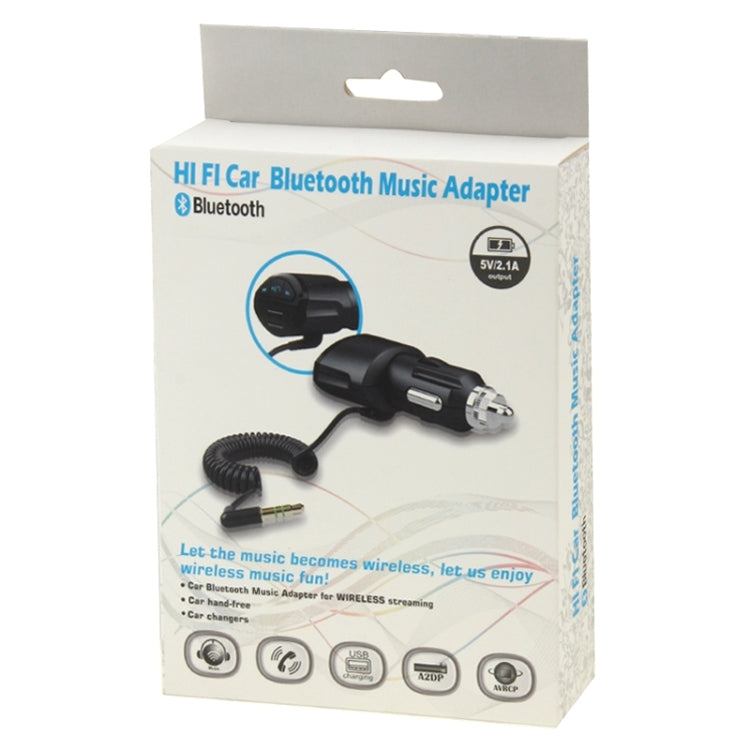 Car Charger Bluetooth 3.5mm AUX Audio Receiver Music Adapter with USB Port for iPad / iPhone 5 & 5C & 5S / iPhone 4 & 4S / Galaxy S IV / S III, DC 5V / 2.1A, Cable Length: 30cm (can be extended up to 95cm)(Black)