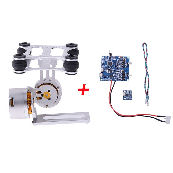 HJ 2-Axis Aluminum Brushless Gimbal PTZ with BGC 3.1 Brushless Gimbal Controller Plate for GOPRO FPV(Silver)