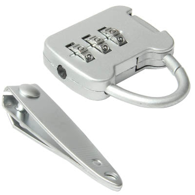 Stainless Nail clippers & 3-Digit Resettable Combination Padlock Set(Silver)