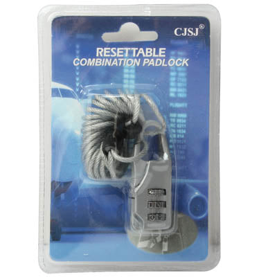 3-Digit Resettable Combination Padlock Set With a Wire Rope(Silver)