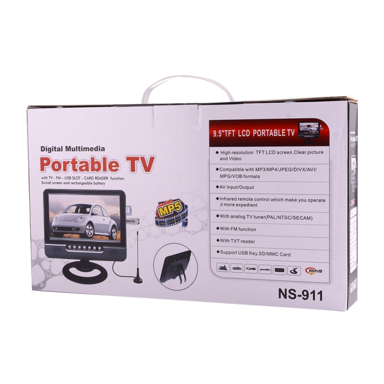 NS-901 9.5 inch Car Monitor Portable TV Player with Remote Controller, USB / SD (MP5) Interface, Support PAL-BG / DK / I / N / M, NTSC-M, SECAM-BG / DK, SECAM-L(Black)