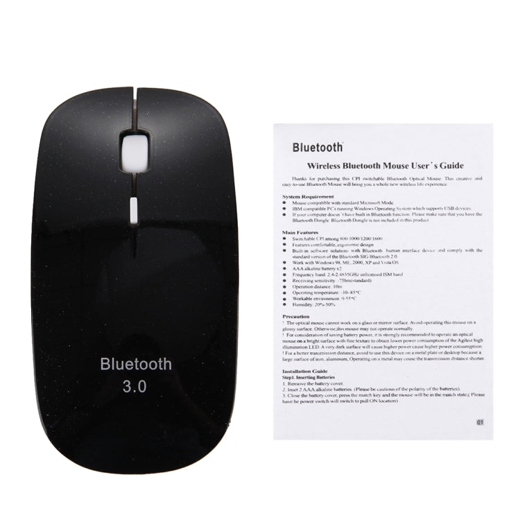 1600DPI Bluetooth 3.0 Wireless Optical Mouse, Working Distance: About 10m(Black)