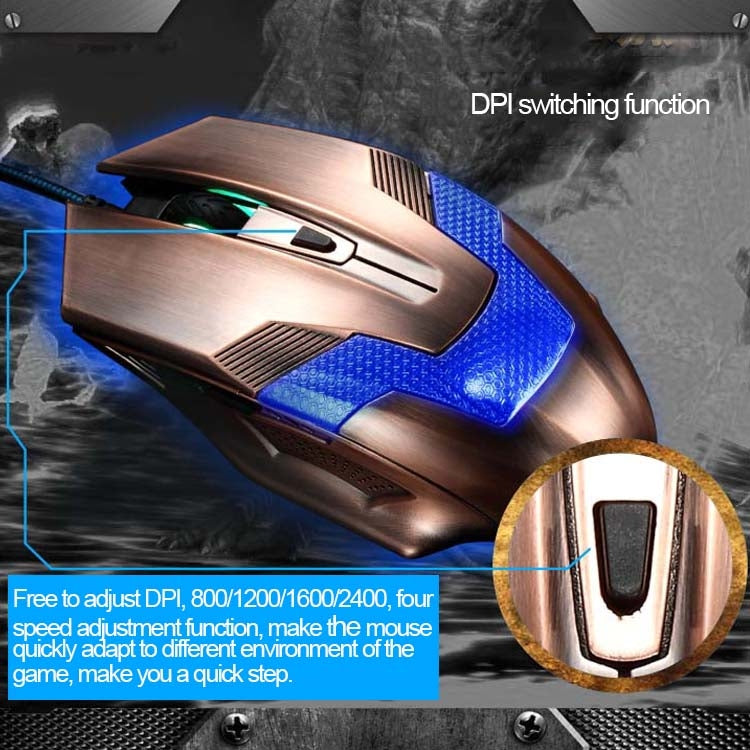 G3 800 / 1200 / 1600 / 2000 DPI High Speed Wired USB 6D Gaming Optical Mouse with LED Backlight (Retro Copper)