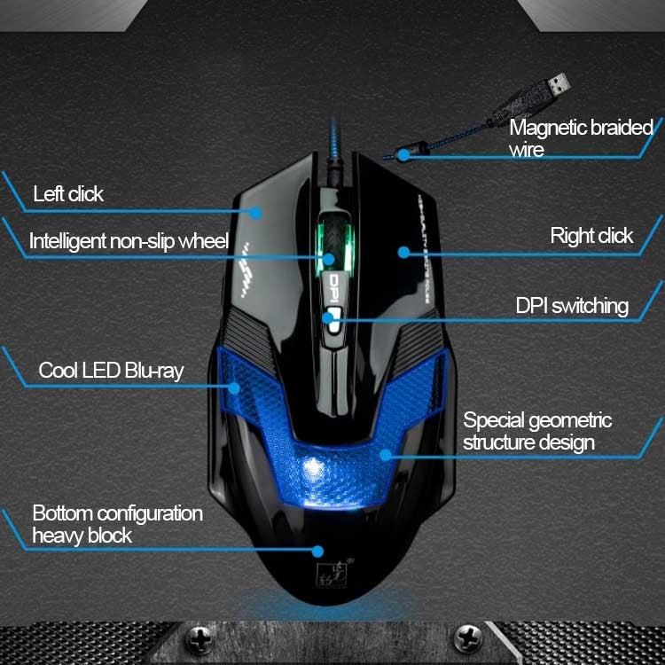 G3 800 / 1200 / 1600 / 2000 DPI High Speed Wired USB 6D Gaming Optical Mouse with LED Backlight (Retro Copper)