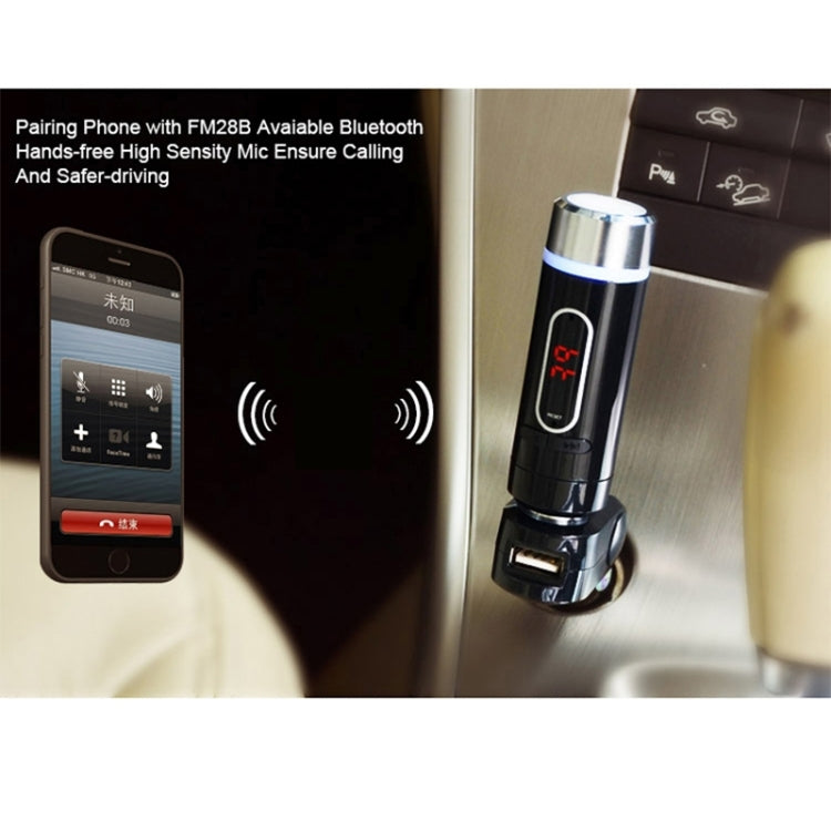 FM28B Detachable Bluetooth Car FM Transmitter with Remote Control, Support TF Card Music Play / BT Hands-free Answer Phone