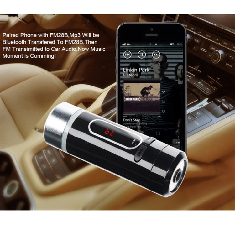 FM28B Detachable Bluetooth Car FM Transmitter with Remote Control, Support TF Card Music Play / BT Hands-free Answer Phone