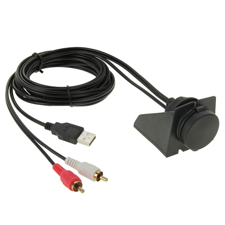 USB 2.0 & 2 RCA Male to USB 2.0 & 3.5mm Female Adapter Cable with Car Flush Mount, Length: 2m