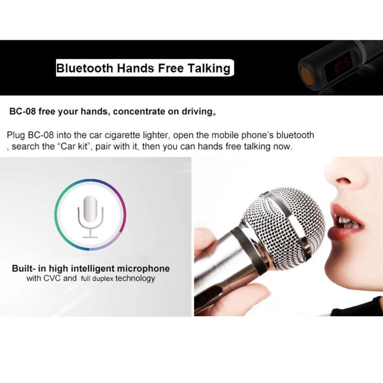 Bluetooth Hands-free Kit with 2 USB Port Car Charger, Support Music Play & Hands-free Answer Phone & FM Function