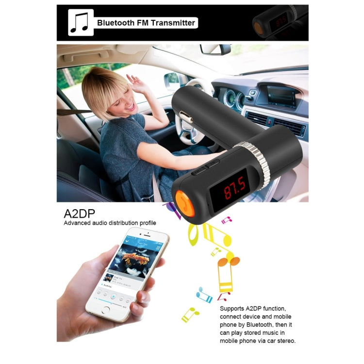 Bluetooth Hands-free Kit with 2 USB Port Car Charger, Support Music Play & Hands-free Answer Phone & FM Function
