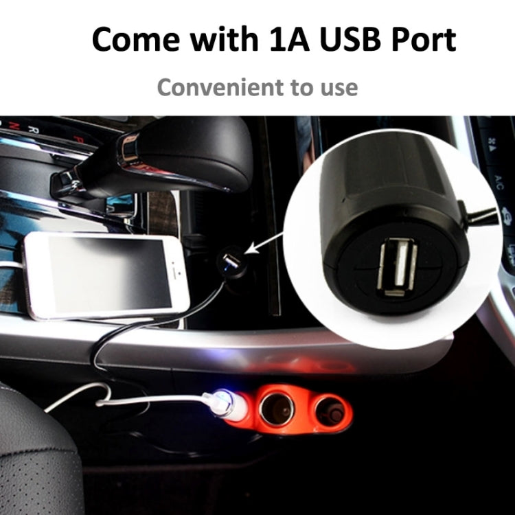 1 to 3 Car Cigarette Socket with 1A USB Port for Charging