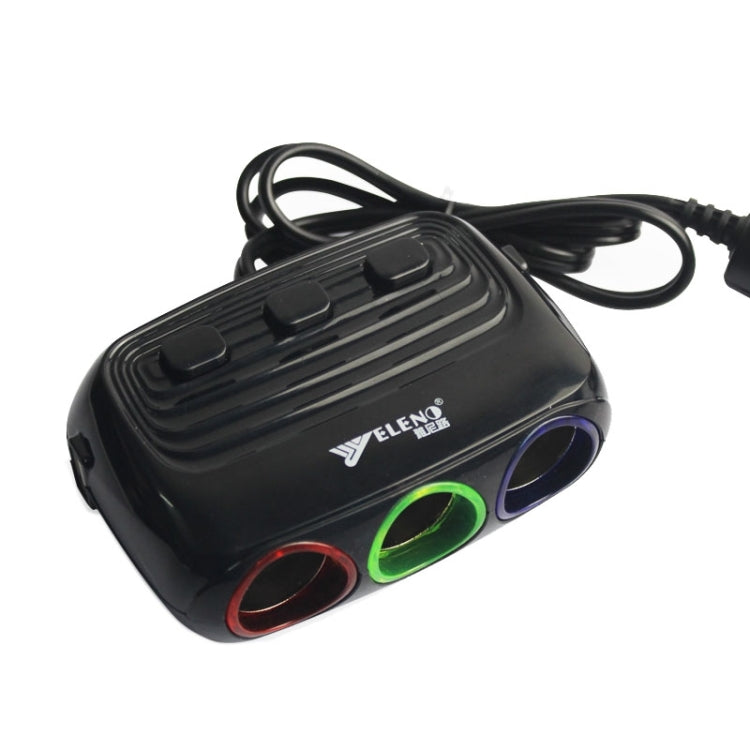 ELENO Y-071 120W / 5V / 3.1A 1 to 3 Car Cigarette Socket with 2 USB Ports for Charging, Cable Length: 80cm