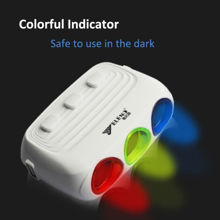 ELENO Y-071 120W / 5V / 3.1A 1 to 3 Car Cigarette Socket with 2 USB Ports for Charging, Cable Length: 80cm