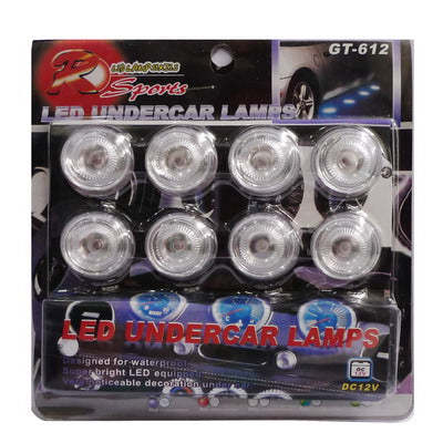 8 LED Undercar Auto Decorative Lamps with Blue Light, Designed for waterproof