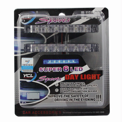 Universal White 6 LED Day Driving Lights for Car (DC 12V)