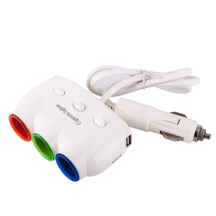 X1 Super Power 1 to 3 Car Cigarette Socket with 1A USB Port for Charging, Length: 80.5mm(White)