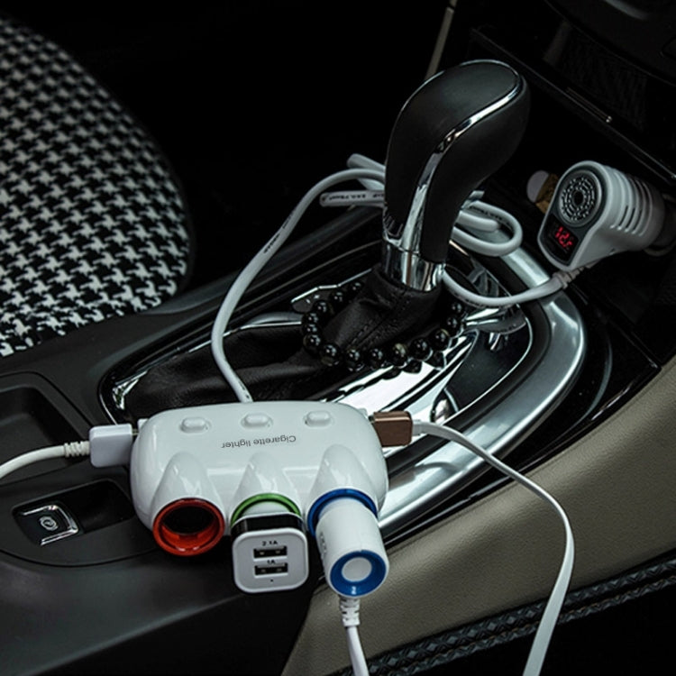X1 Super Power 1 to 3 Car Cigarette Socket with 1A USB Port for Charging, Length: 80.5mm(White)