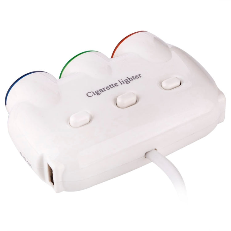X1 Super Power 1 to 3 Car Cigarette Socket with 1A USB Port for Charging, Length: 80.5mm(White)