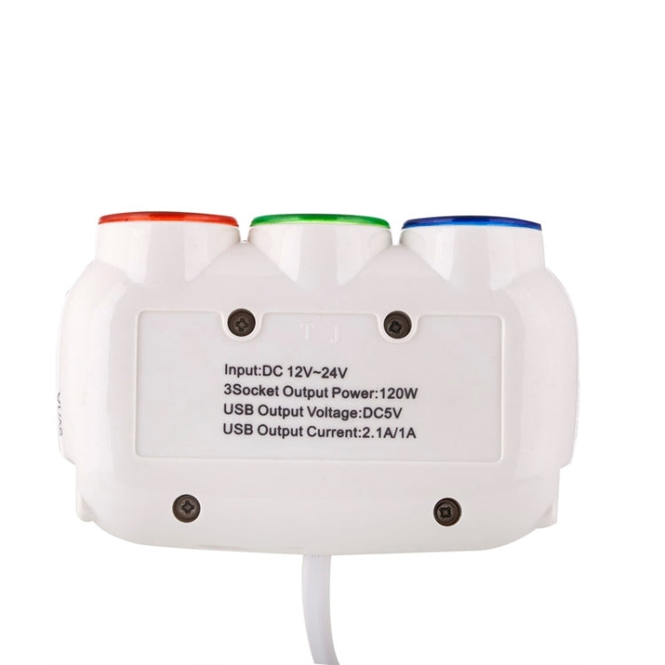 X1 Super Power 1 to 3 Car Cigarette Socket with 1A USB Port for Charging, Length: 80.5mm(White)