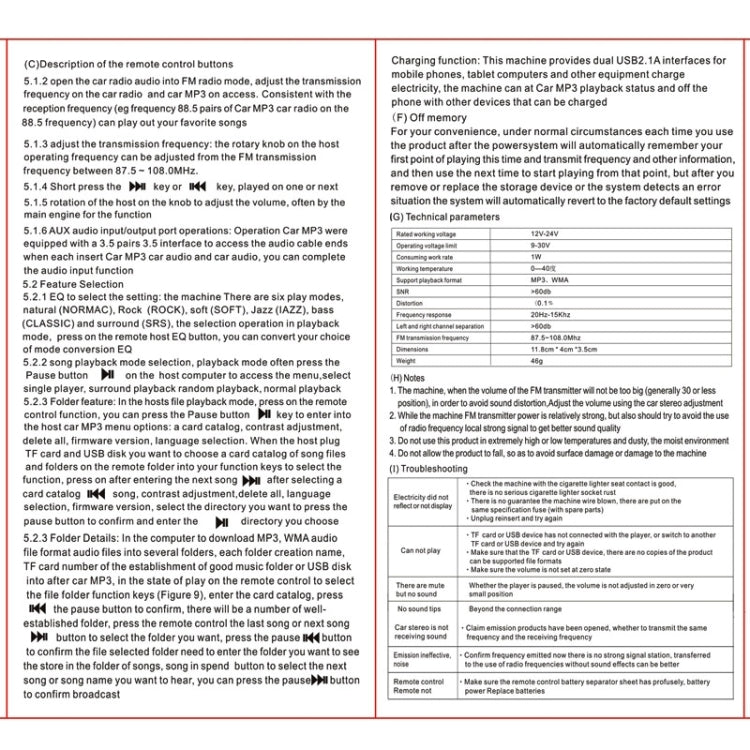 Car MP3 Transmitter with Dual USB Car Charger, Support Music Play Function(Blue)