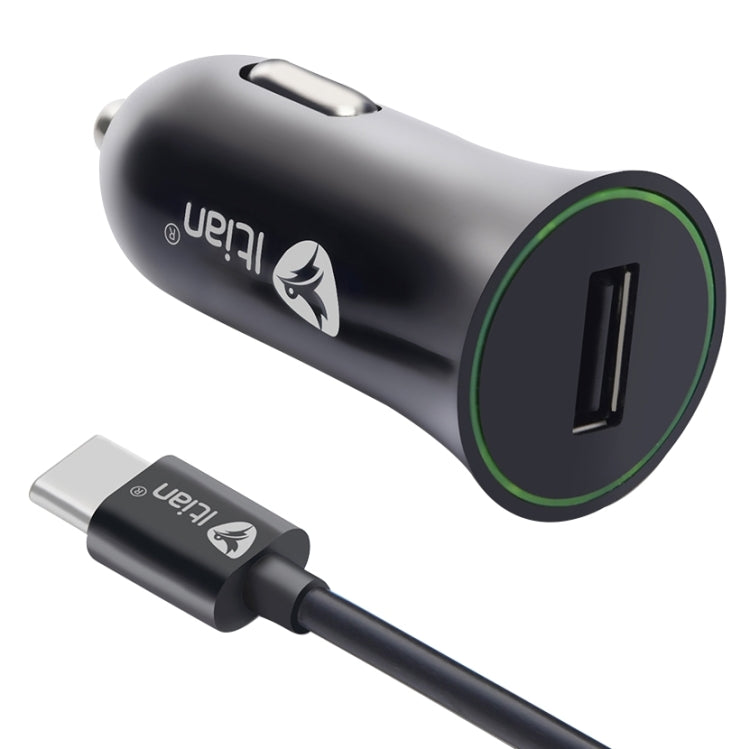 Itian Hi-speed Trumpet Shaped Car Charger Car Charging Adapter with USB-C / Type-C Cable for Google & LG & Huawei & Nokia & Microsoft & Xiaomi & OnePlus & Letv & Meizu(Black)