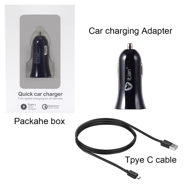 Itian Hi-speed Trumpet Shaped Car Charger Car Charging Adapter with USB-C / Type-C Cable for Google & LG & Huawei & Nokia & Microsoft & Xiaomi & OnePlus & Letv & Meizu(Black)
