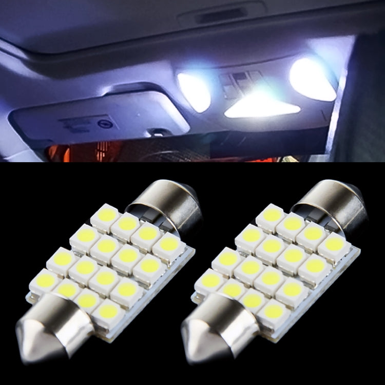 2 PCS 36mm White Light 16 LED SMD 3020 Car Signal Light Bulb