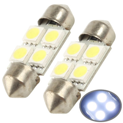 31mm White 4 LED 5050 SMD Car Signal Light Bulb (Pair)