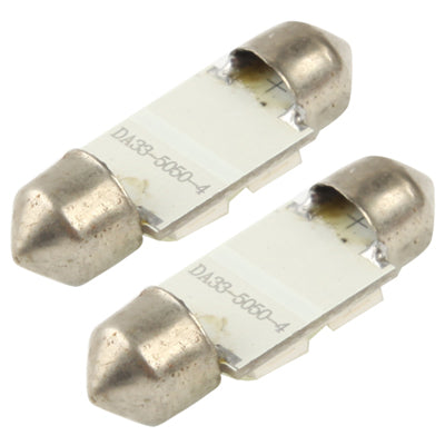 31mm White 4 LED 5050 SMD Car Signal Light Bulb (Pair)