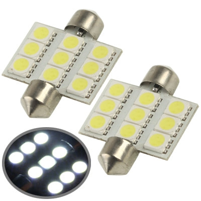 36mm White 9 LED 5050 SMD Car Signal Light Bulb (Pair)