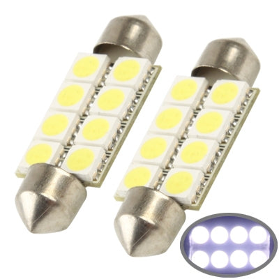 39mm White 8 LED 5050 SMD Car Signal Light Bulb (Pair)