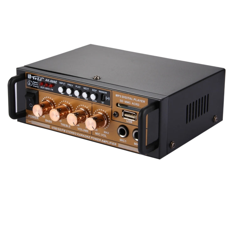 AK-698E HiFi Stereo Audio Power Amplifier 20W + 20W Digital Player with Remote Control, Support FM / SD / MP3 Player / USB, AC 220V / DC 12V(Black)